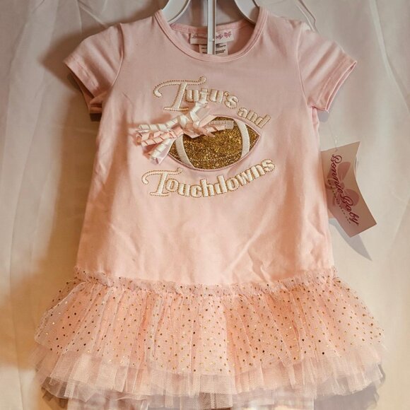 Bonnie Baby 2-Piece “Tutus and Touchdowns” Tutu Dress & Leggings Pink 18M - Picture 1 of 7
